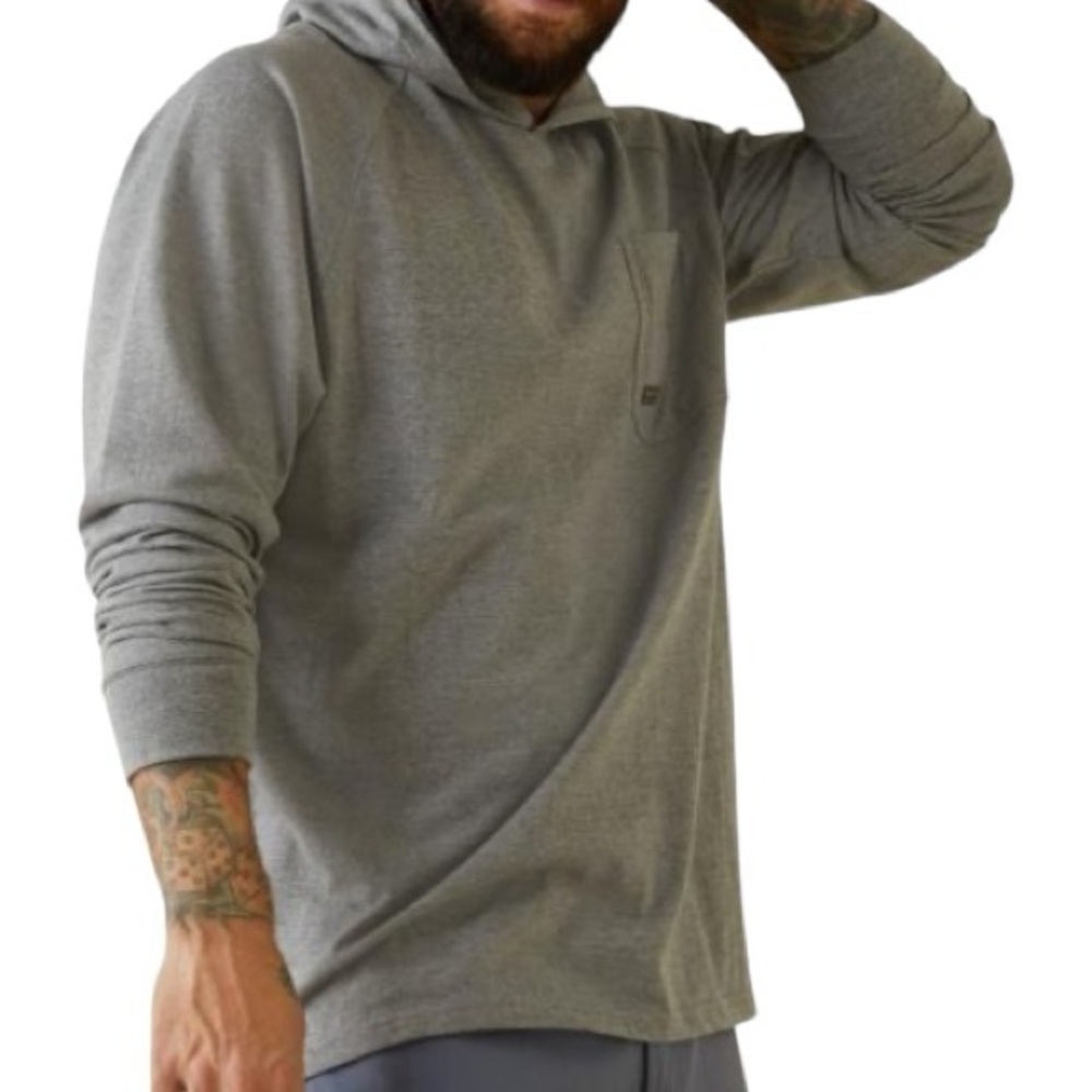 NWT Ariat Rebar CottonStrong Gray Long Sleeve Hooded Tee Shirt XL New